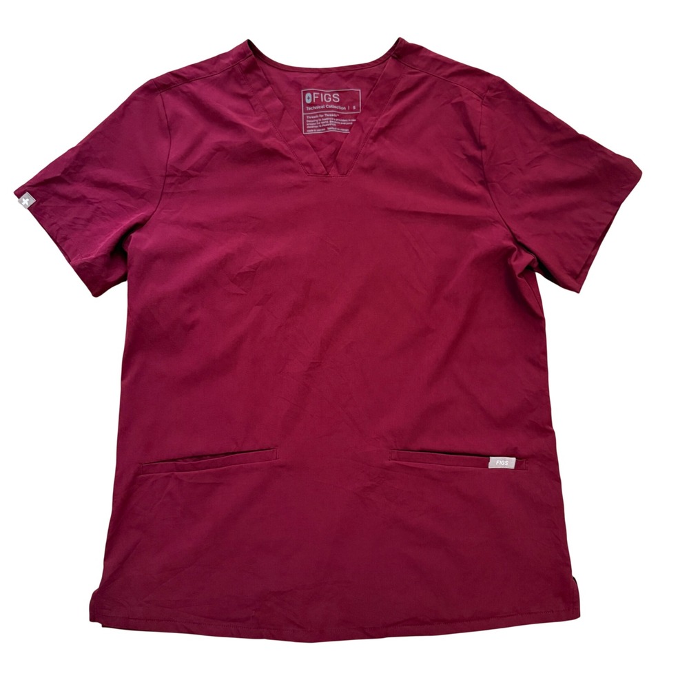 FIGS Scrub Top Women Small Burgundy V-Neck Technical Collection W21SW1031 PO1815